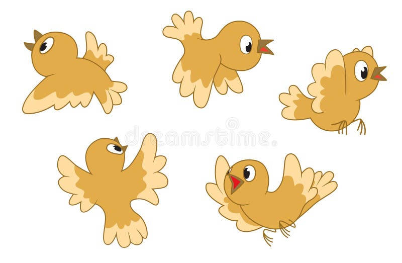 Five little cartoon birds flying. Five little cartoon birds flying