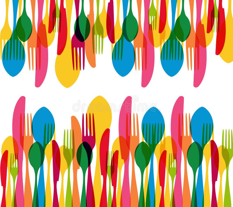 Colorful cutlery elements seamless pattern illustration. This vector illustration is layered for easy manipulation and custom coloring. Colorful cutlery elements seamless pattern illustration. This vector illustration is layered for easy manipulation and custom coloring