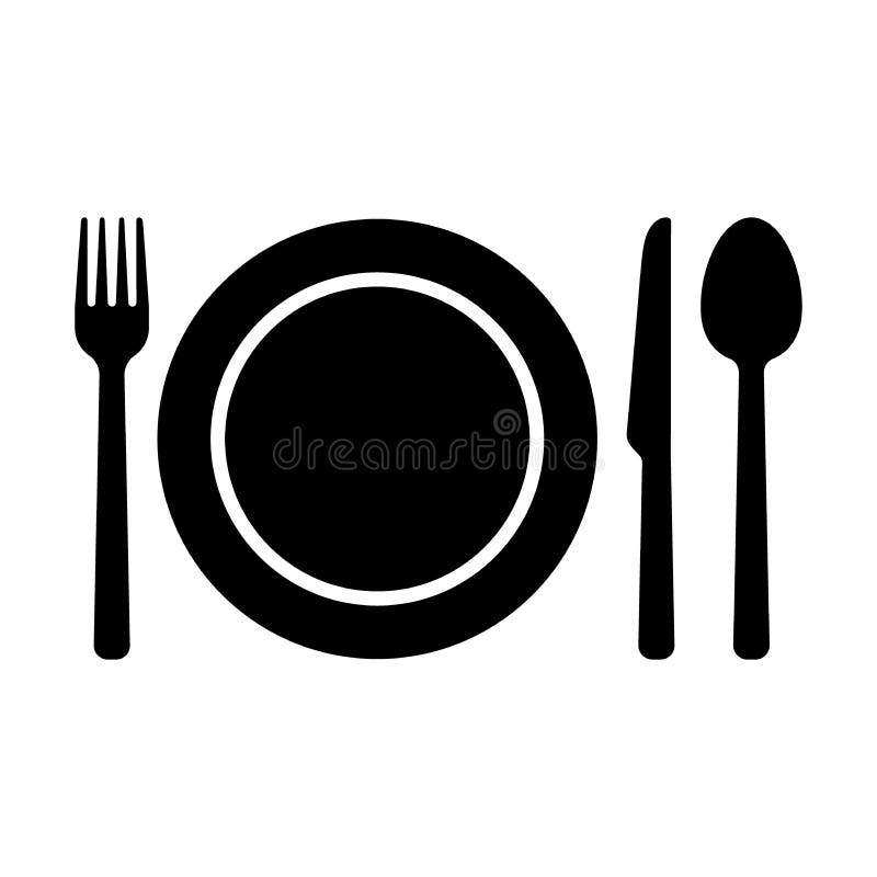 Dishware symbol icons. Fork, spoon knife and a plate icons. Meal symbol. Dishware symbol icons. Fork, spoon knife and a plate icons. Meal symbol.