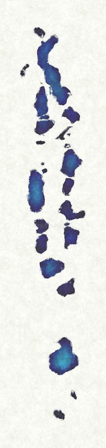 马尔地夫地图的绘制线和蓝水色插图 库存图片