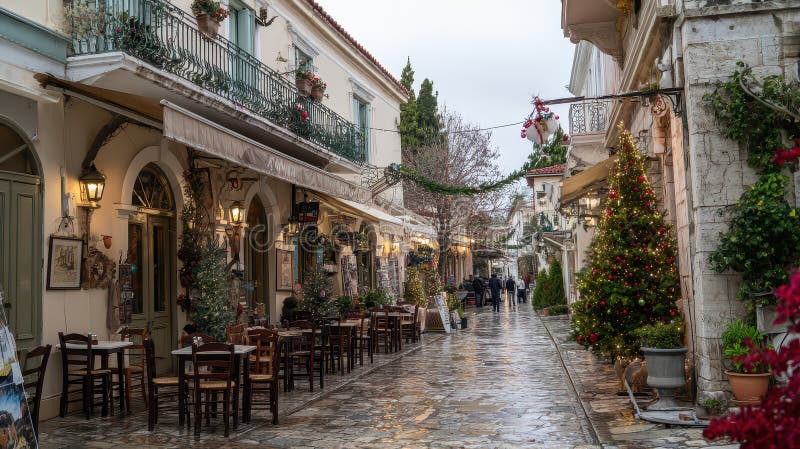 魅力的街道装饰着迎接新年庆祝活动 免版税库存图片