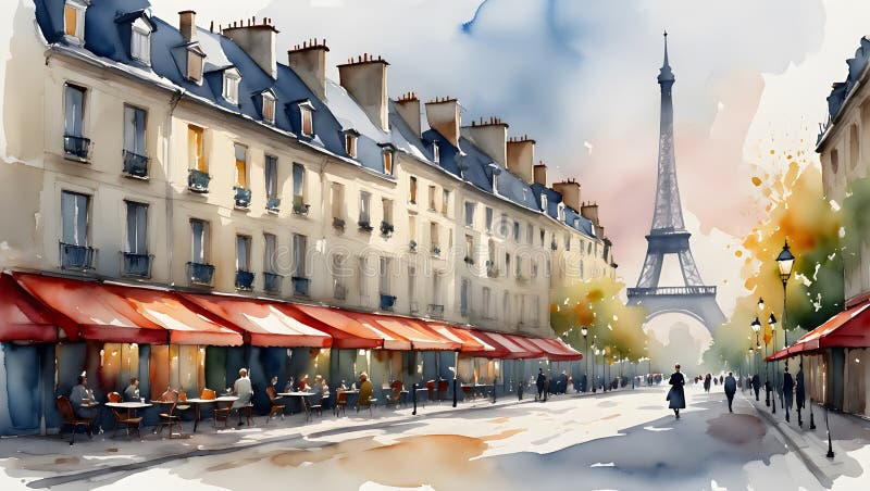 魅力迷人的巴黎街景，背景是埃菲尔铁塔 免版税图库摄影