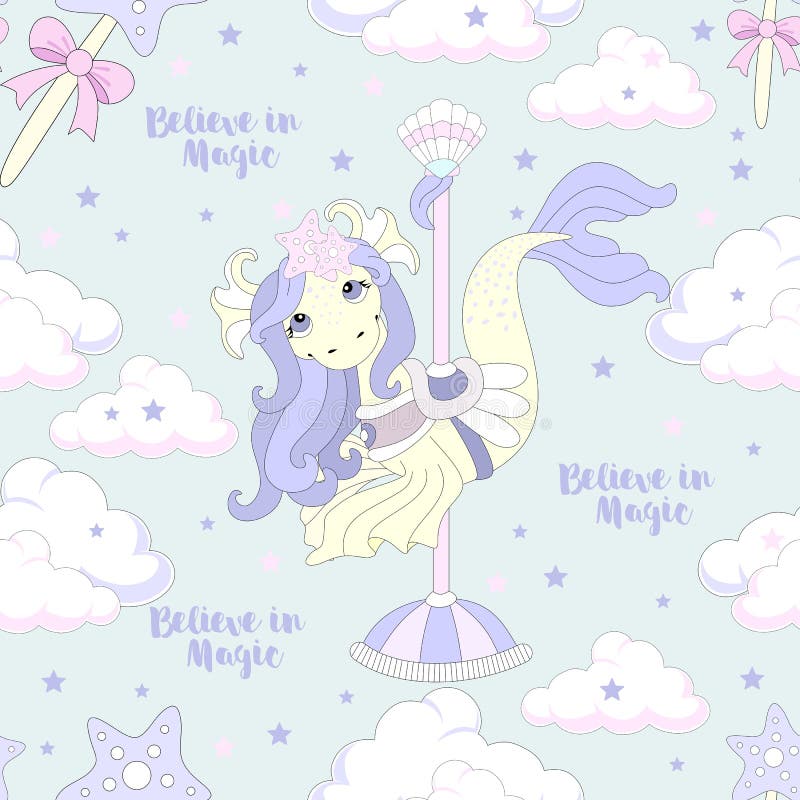 魔幻背景中的马匹无缝图案 矢量插图 库存例证