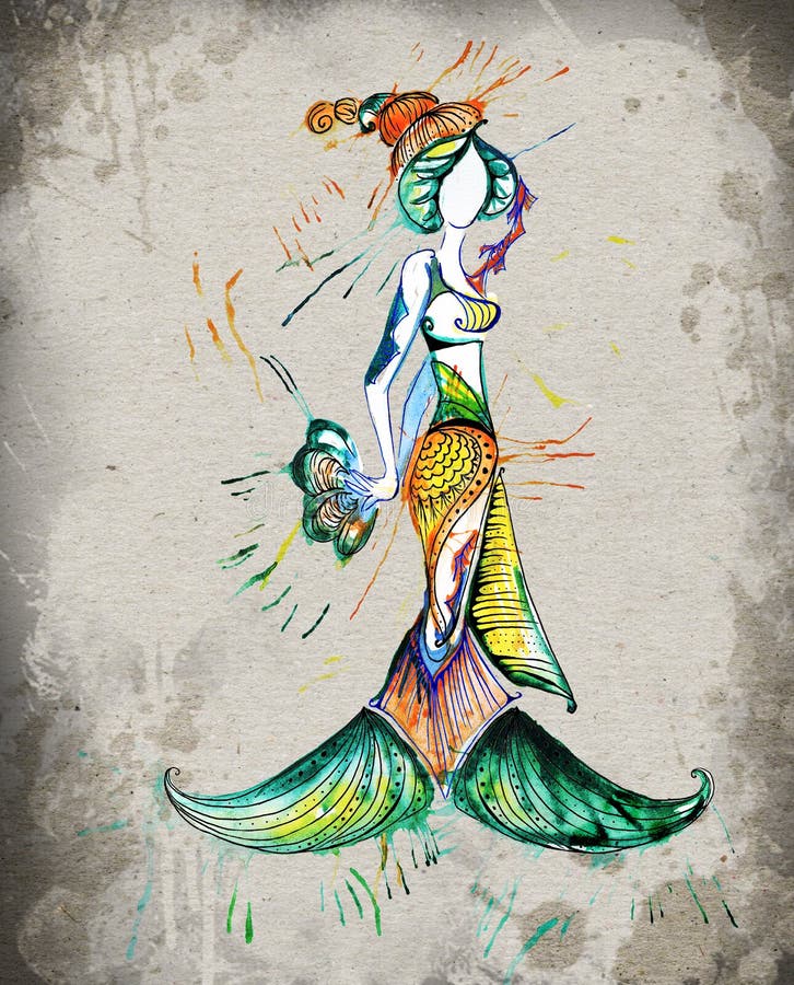 鱼占星女孩水彩 向量例证