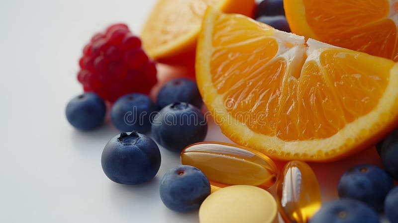 鲜果胶囊片中维生素和膳食补充剂 库存例证