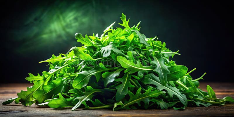 鲜活的芝麻菜新鲜有机蔬菜的夜间戏剧摄影 向量例证