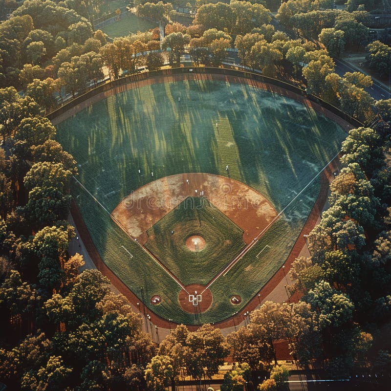 Baseball field from a bird&#x27;s-eye view, illustrating America&#x27;s pastime. AI generated. Baseball field from a bird&#x27;s-eye view, illustrating America&#x27;s pastime. AI generated