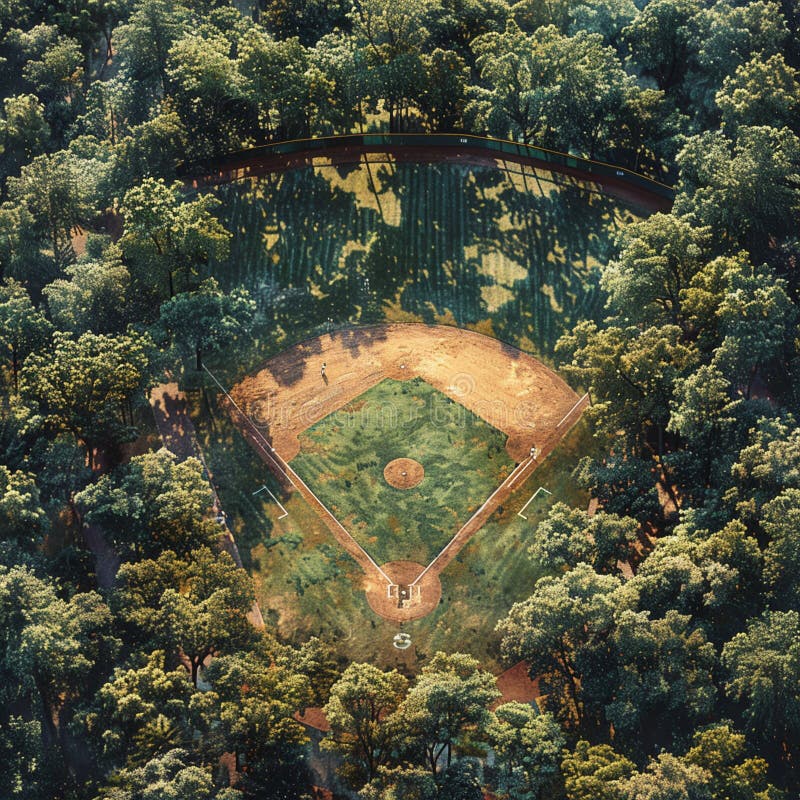 Baseball field from a bird&#x27;s-eye view, illustrating America&#x27;s pastime. AI generated. Baseball field from a bird&#x27;s-eye view, illustrating America&#x27;s pastime. AI generated