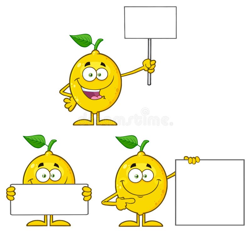 黄色与绿色叶子动画片吉祥人字符2的柠檬新鲜水果 设置汇集