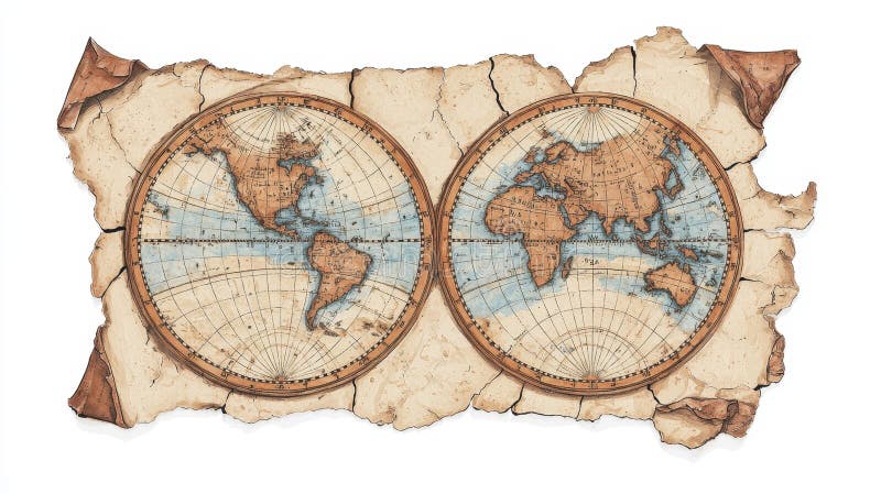 黄蓝色的古色世界地图 库存例证