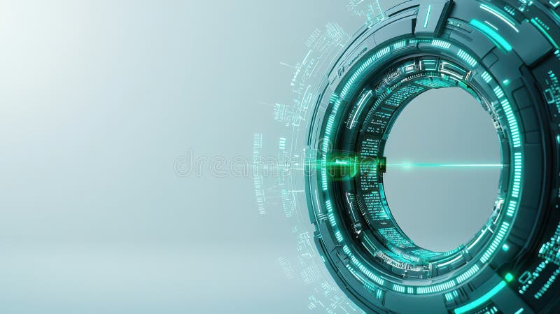 黑暗数字空间中创新与技术的未来绿圈发光象征 向量例证