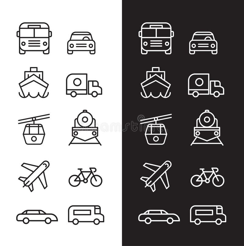 Transportation set of black and white icons for website and mobile application. Transportation set of black and white icons for website and mobile application