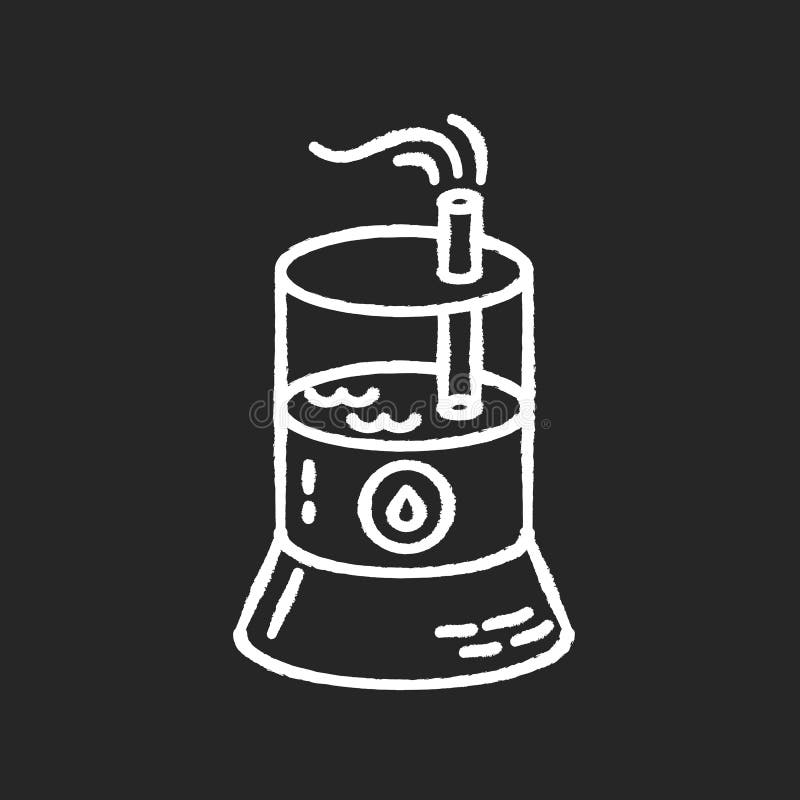 Air cleaning device chalk white icon on black background. Domestic humidifier, ionizer, acclimatization and water evaporation system, breath care machine. Isolated vector chalkboard illustration. Air cleaning device chalk white icon on black background. Domestic humidifier, ionizer, acclimatization and water evaporation system, breath care machine. Isolated vector chalkboard illustration