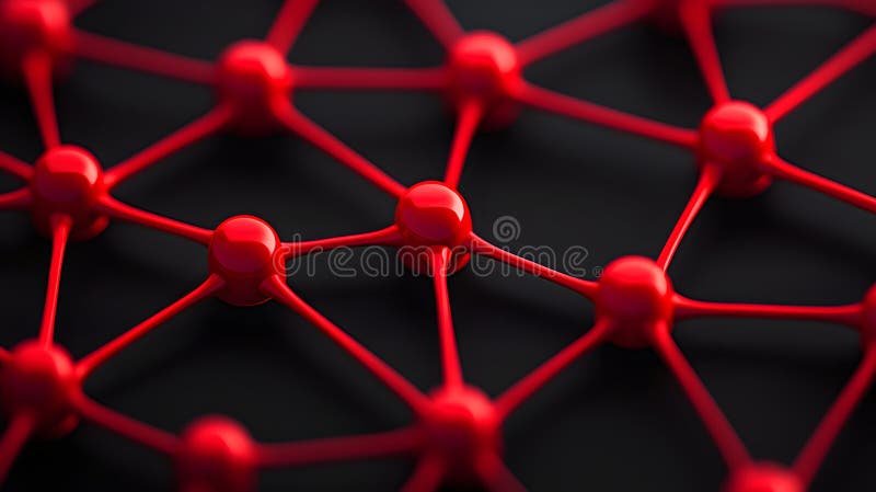 黑色背景中动态红网结构照明连接与交互 皇族释放例证