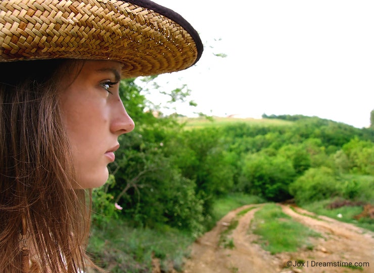 Woman in Hat Beside Path