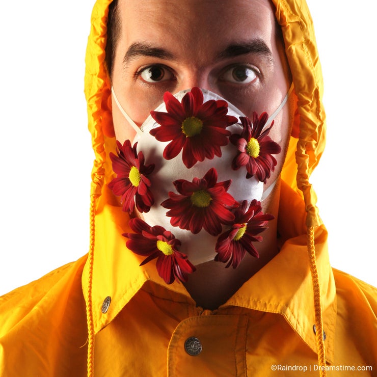 Man with flower mask