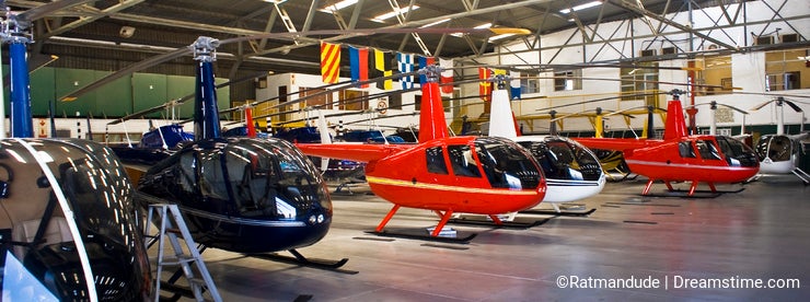 Helicopter Hangar, Full of Robinson R44