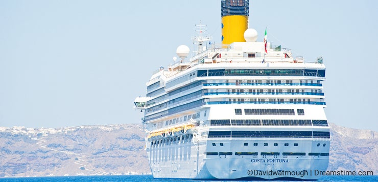 Costa Fortuna; anchored close to Santorini.