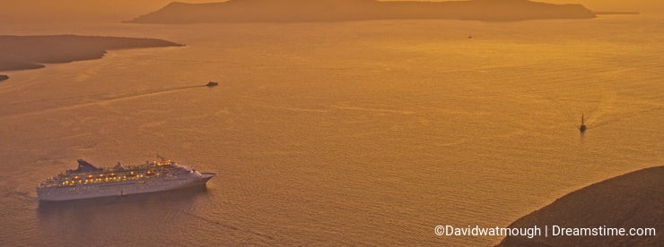 Cruise ship in Caldera of Santorini.