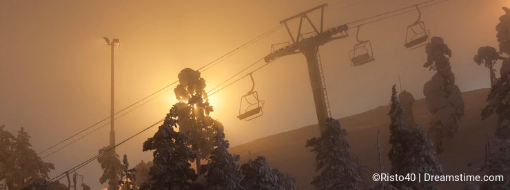 Ski resort elevators in mist