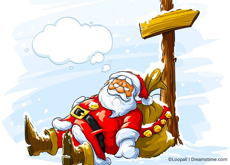Santa Claus sleeping near the post with arrow