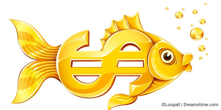 Gold fish in form of dollar currency sign