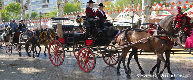 Horse cars at the fair in Seville