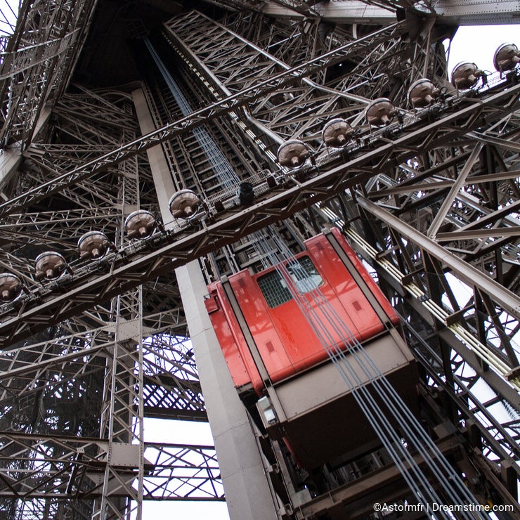 Eiffel tower Paris, red elevator