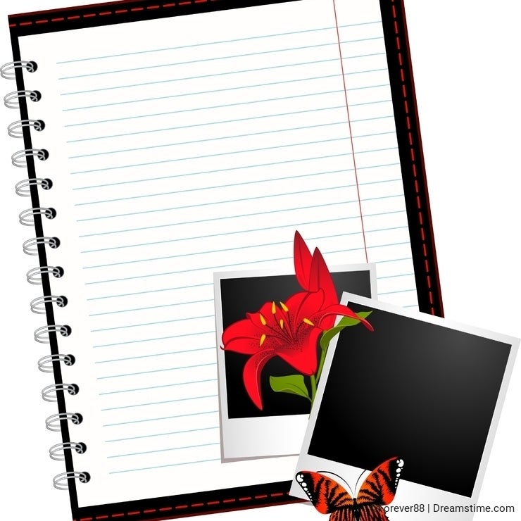 Notebook with photo frames with flowers