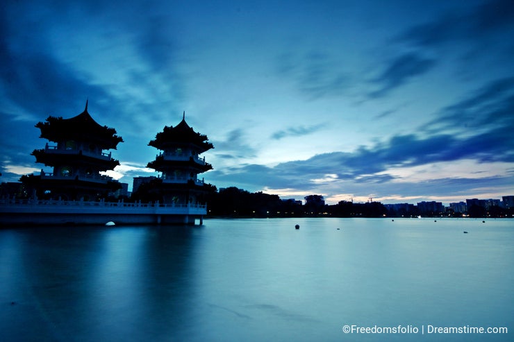 Chinese pagoda in blue evening