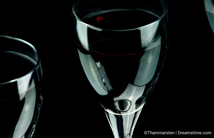 Red wine glass closeup