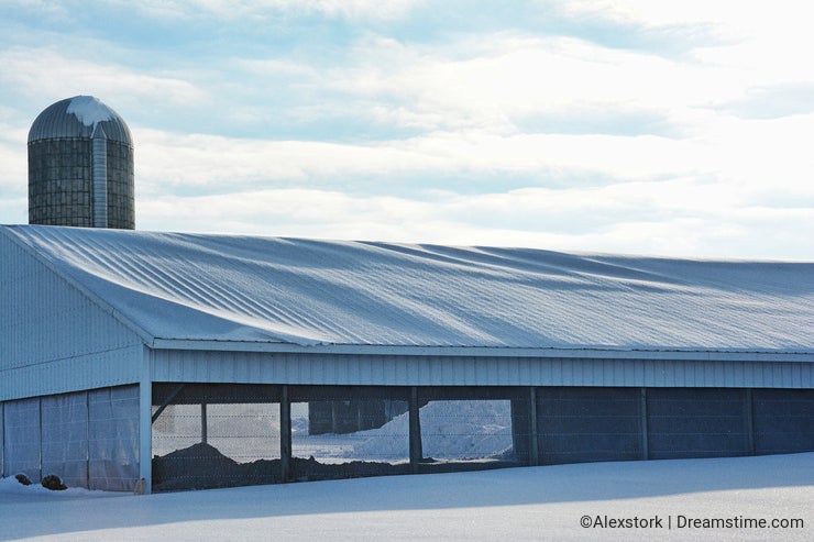 Steel Roof Ag Building with Snow