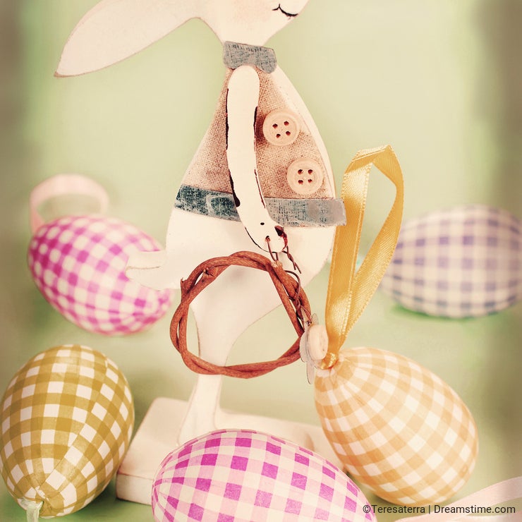 Vintage easter decoration with wooden bunny