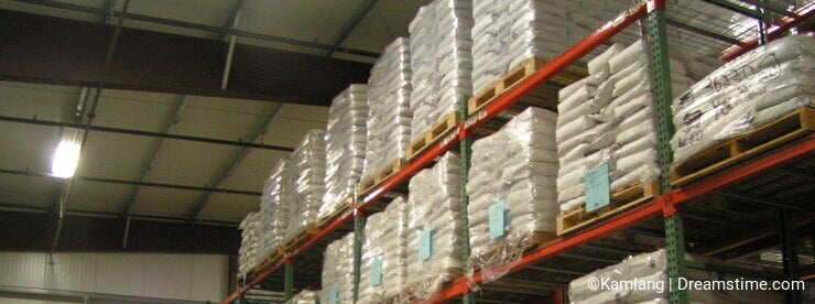 Warehouse with shelves full of bulk product