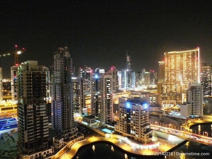 A view of Dubai Marina, at night