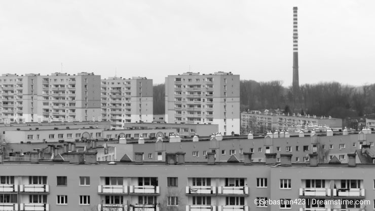 Post communism block of flats - black and white concept
