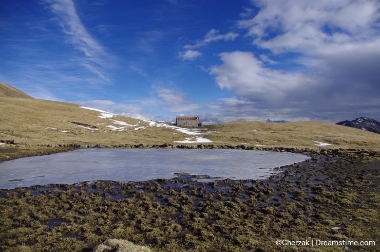 Alpine frozen pond