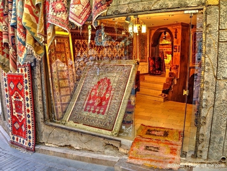 Carpet shop in historical centre of Antalya, Turkey