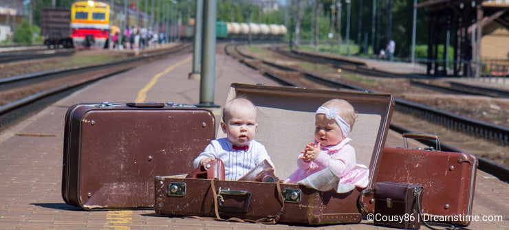 Infant couple in train station