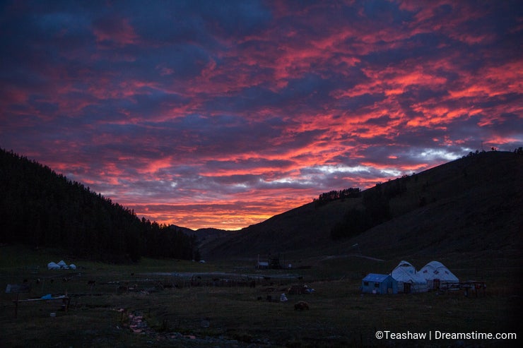 Mongolian Yurt at Sunset