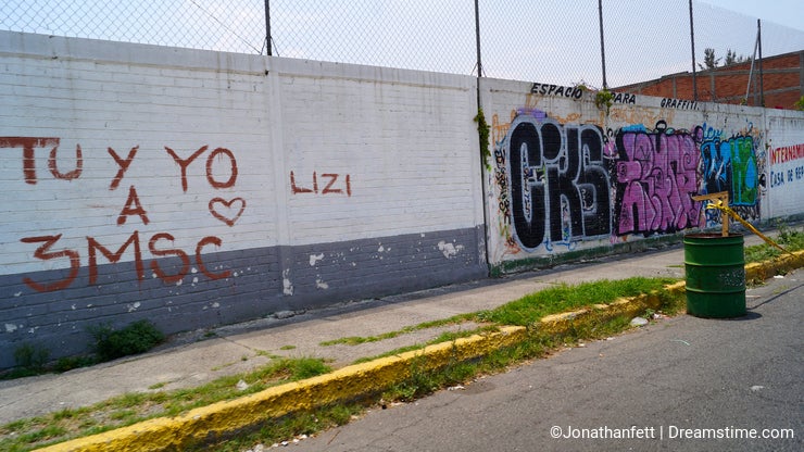 Dangerous abandon street with graffiti