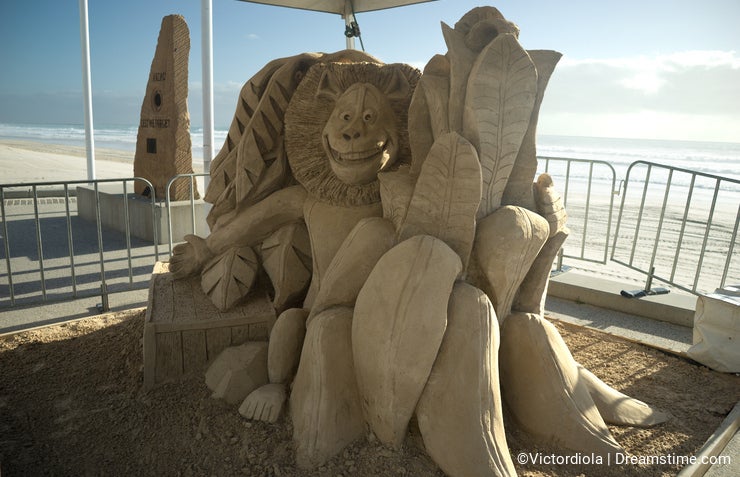 A sand sculpture of the movie Madagascar