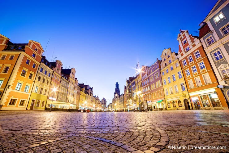 Wroclaw, Poland. The market square at night