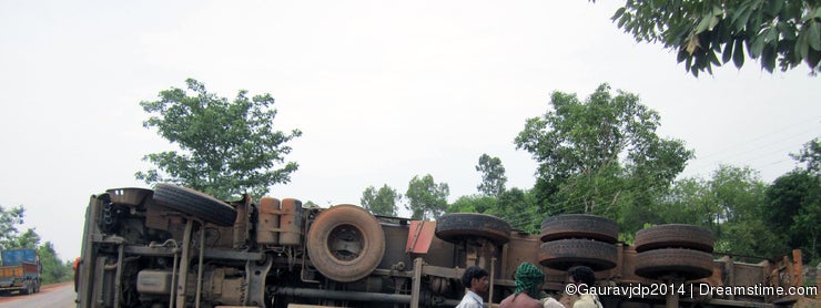 Truck accidents beside national highway