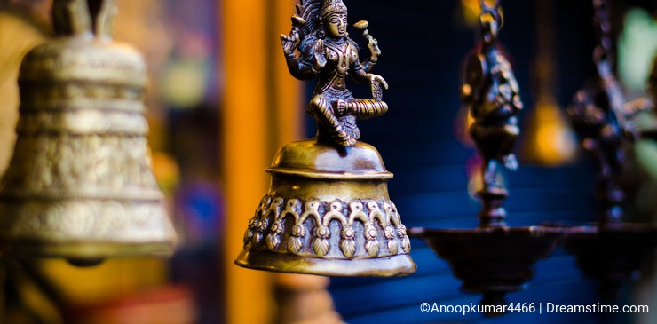 Antique Lakshmi bell and lamp shop