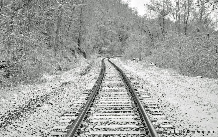 Train tracks in the snow