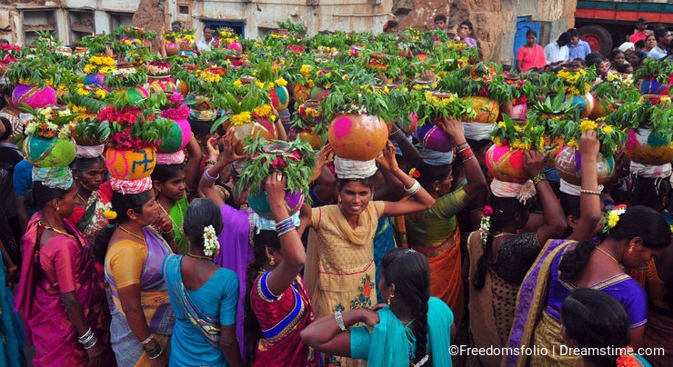 Bathukamma celebration by Indian crowd