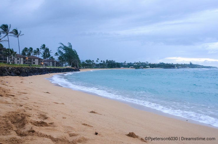 View of the ocean at Pono Kai Beach on a cloudy day.