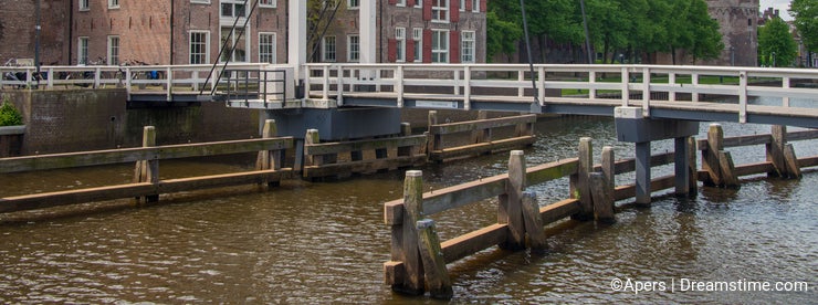 Bridge Pelserbrugje crossing city canal in Zwolle