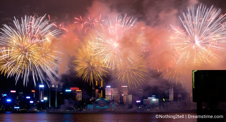 Firework Display on Chinese National Day in Hong Kong